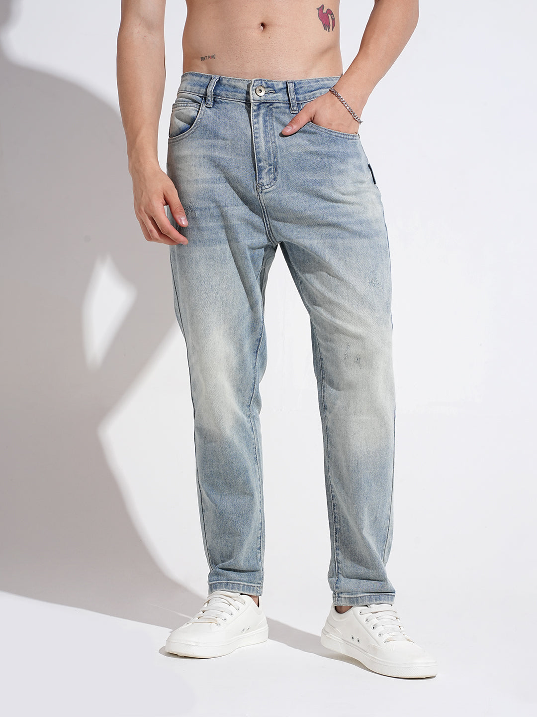 Men's Blue Regular Fit Light Wash Denim Jeans