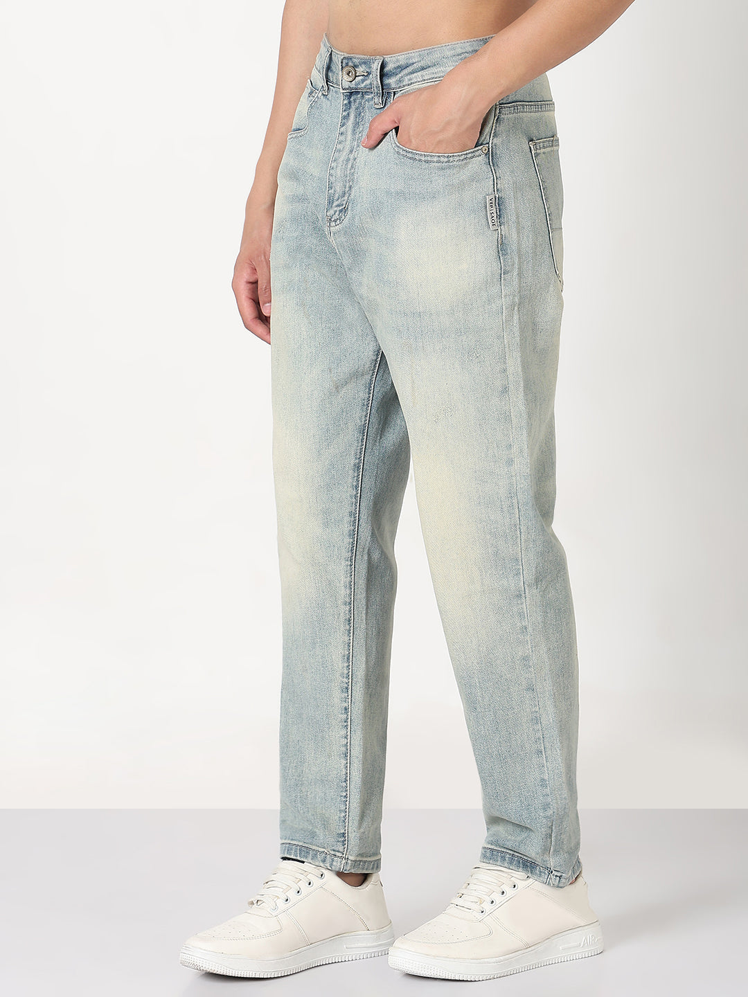 Men's Blue Washed Straight Fit Heavy Fade Jeans