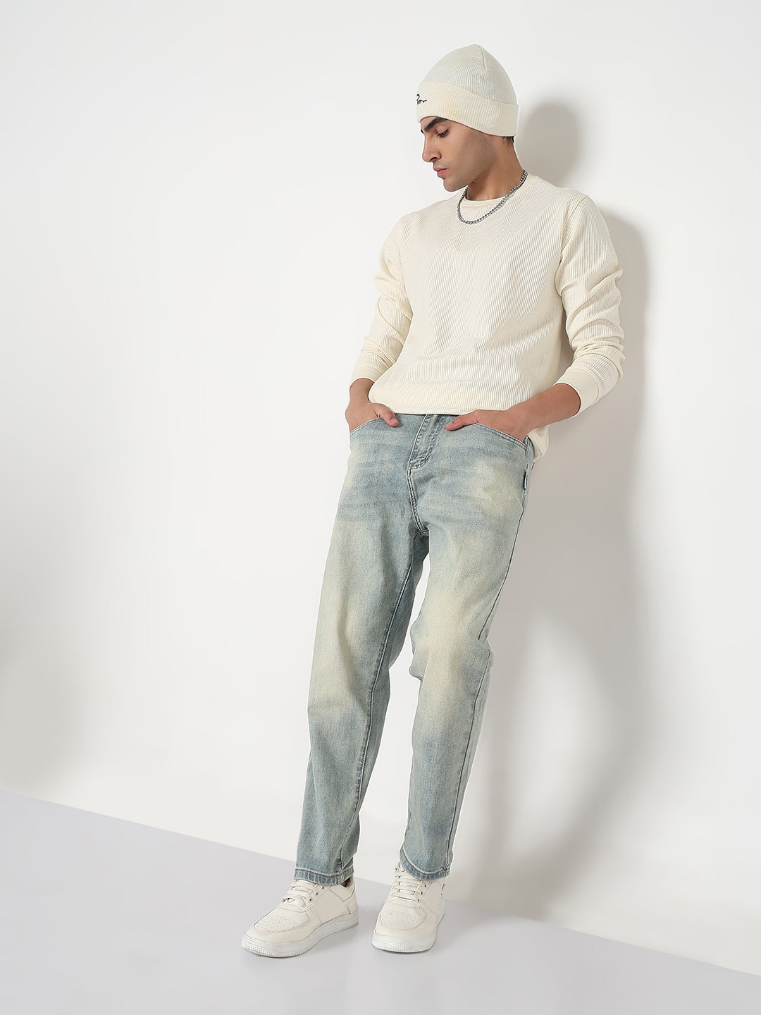 Men's Blue Washed Straight Fit Heavy Fade Jeans