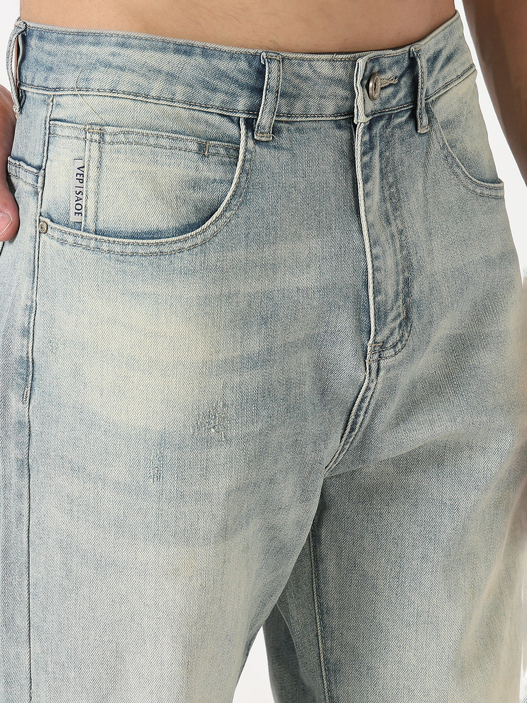 Men's Blue Washed Straight Fit Heavy Fade Jeans