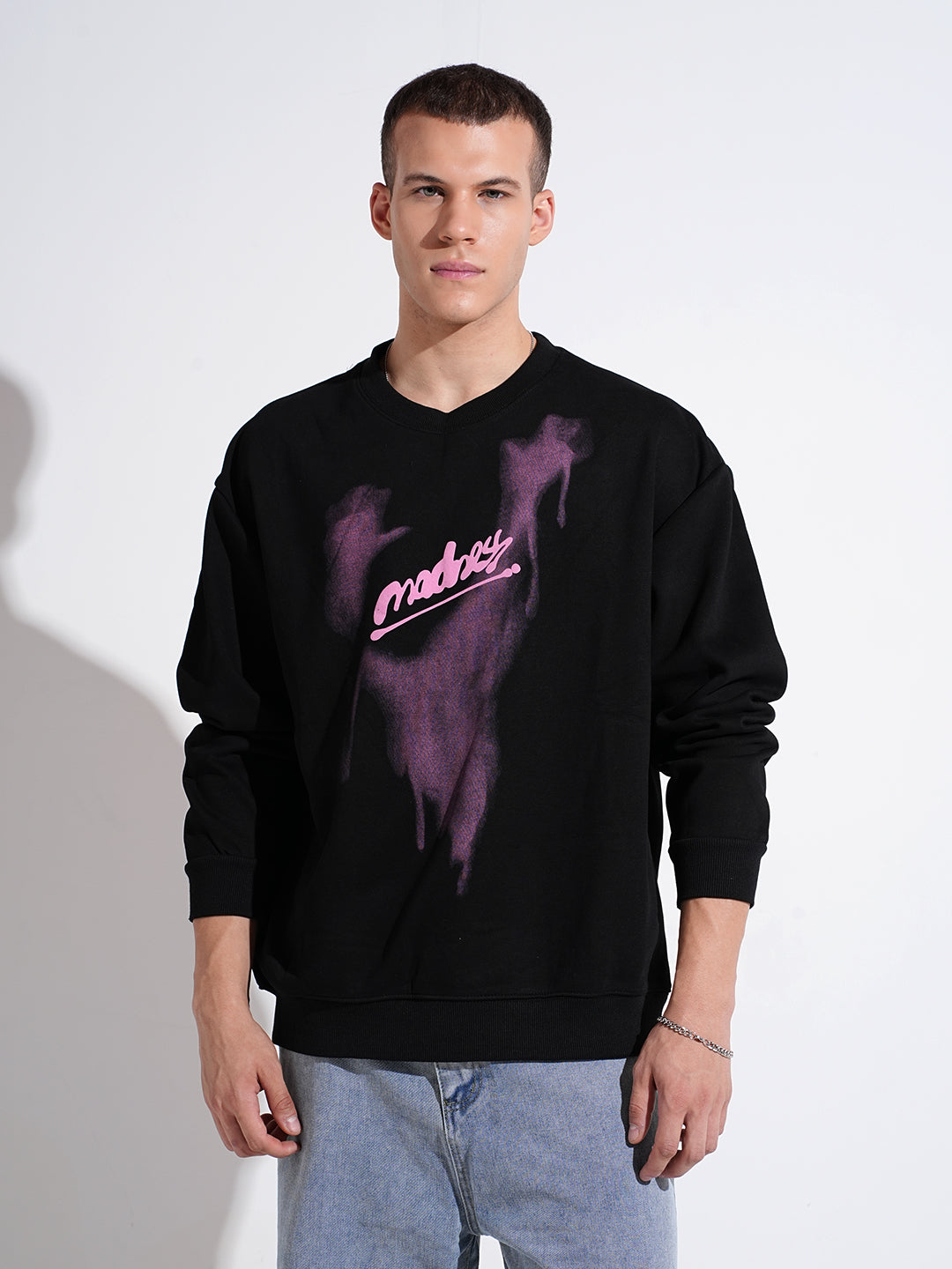 Men's Typography Graphic Print Black Regular Fit Sweatshirt