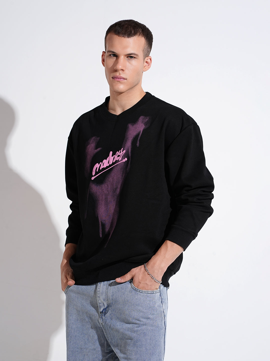 Men's Typography Graphic Print Black Regular Fit Sweatshirt