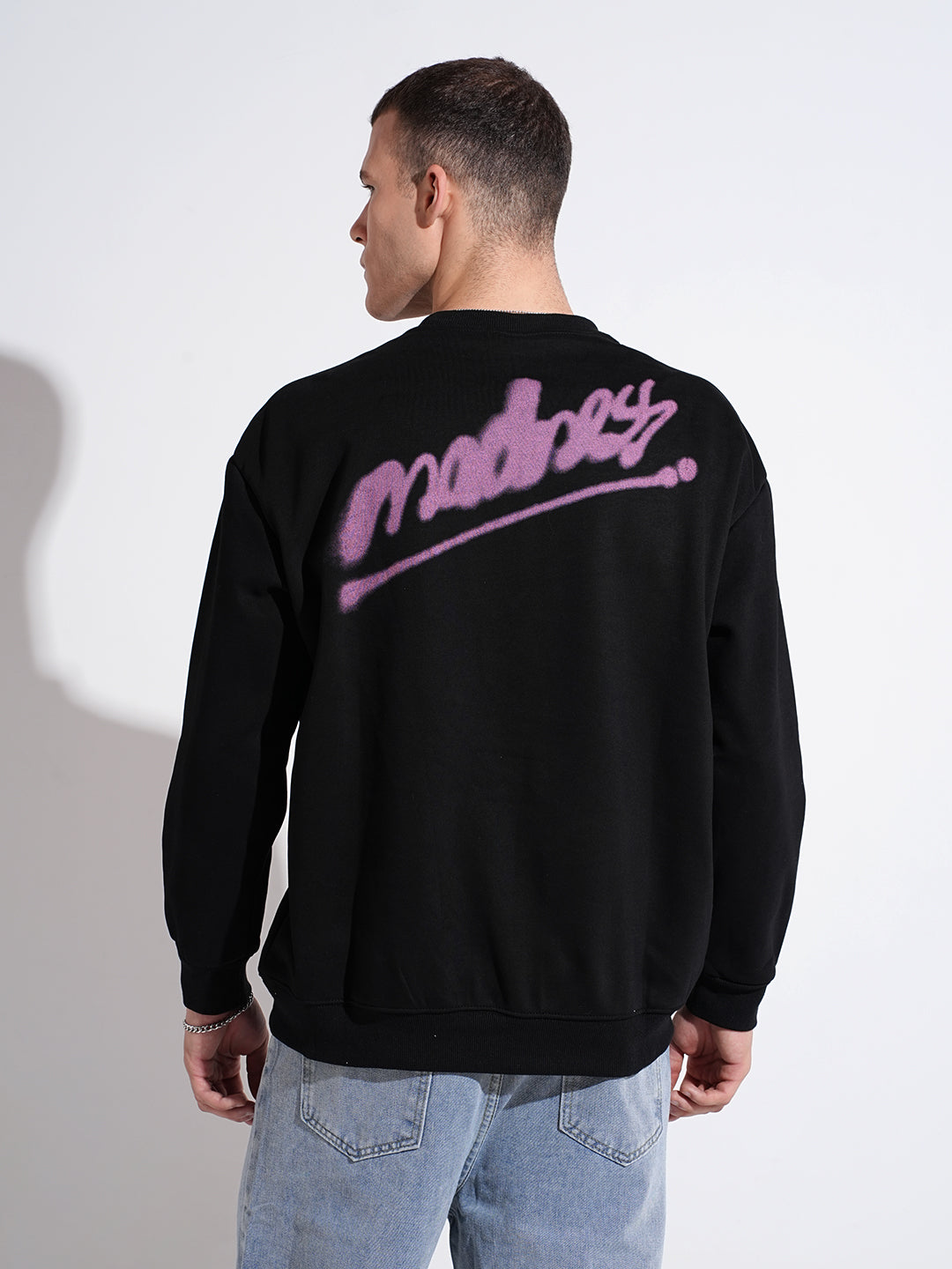 Men's Typography Graphic Print Black Regular Fit Sweatshirt
