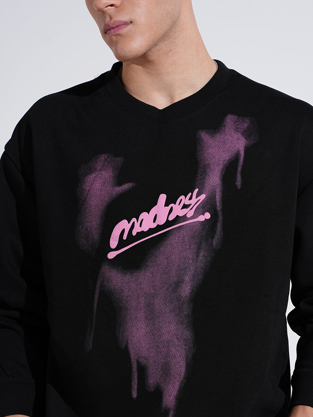 Men's Typography Graphic Print Black Regular Fit Sweatshirt