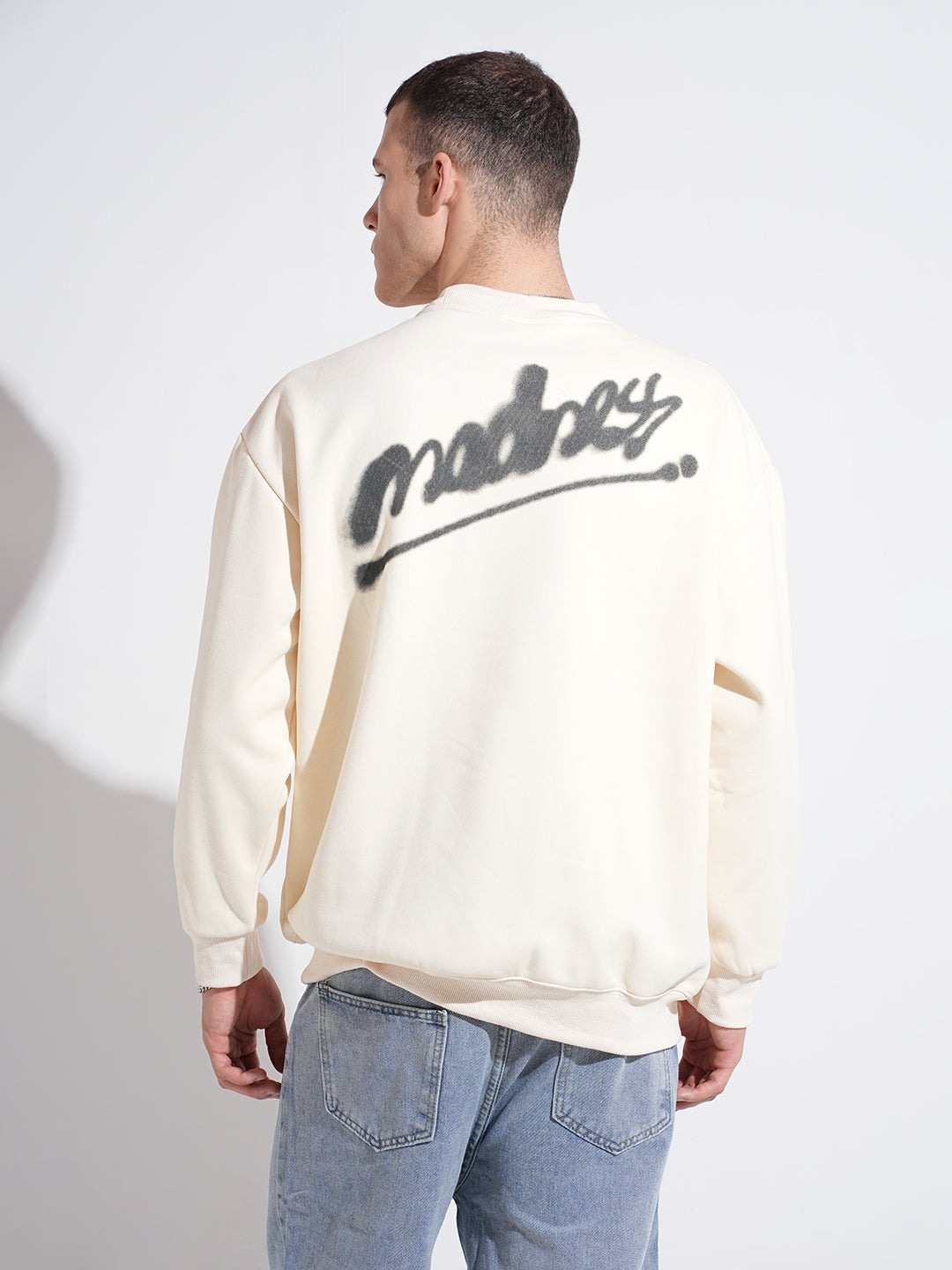Men's Typography Graphic Print Cream Regular Fit Sweatshirt