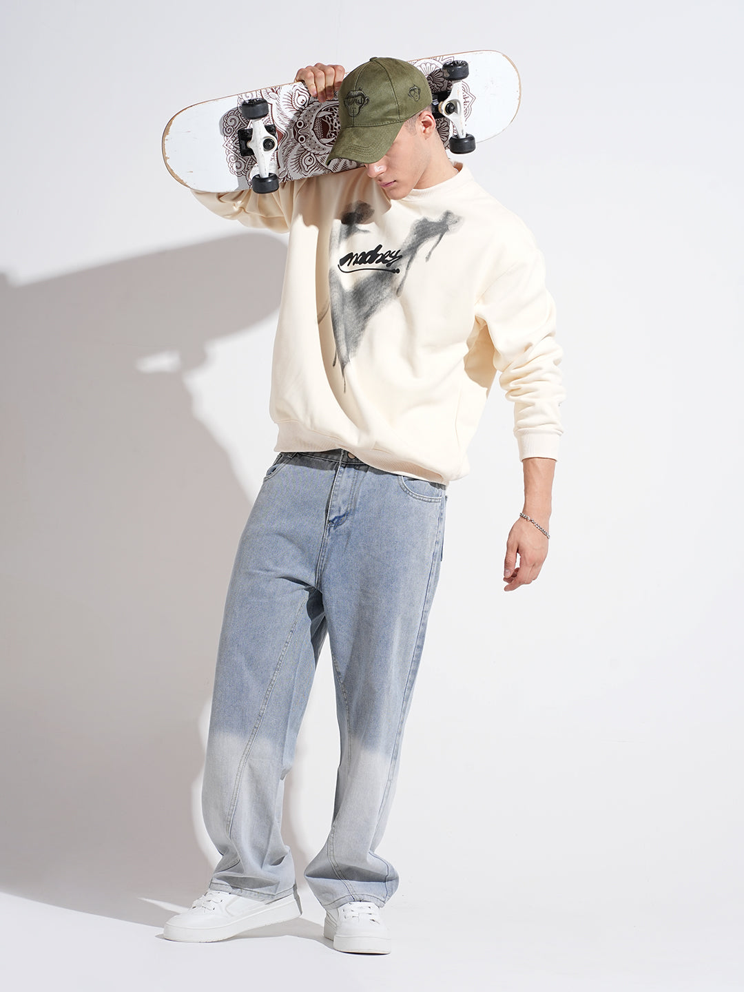 Men's Typography Graphic Print Cream Regular Fit Sweatshirt