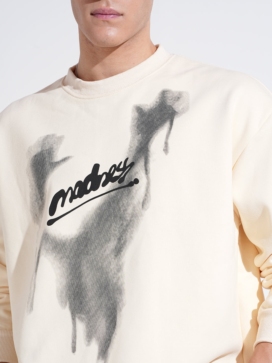 Men's Typography Graphic Print Cream Regular Fit Sweatshirt