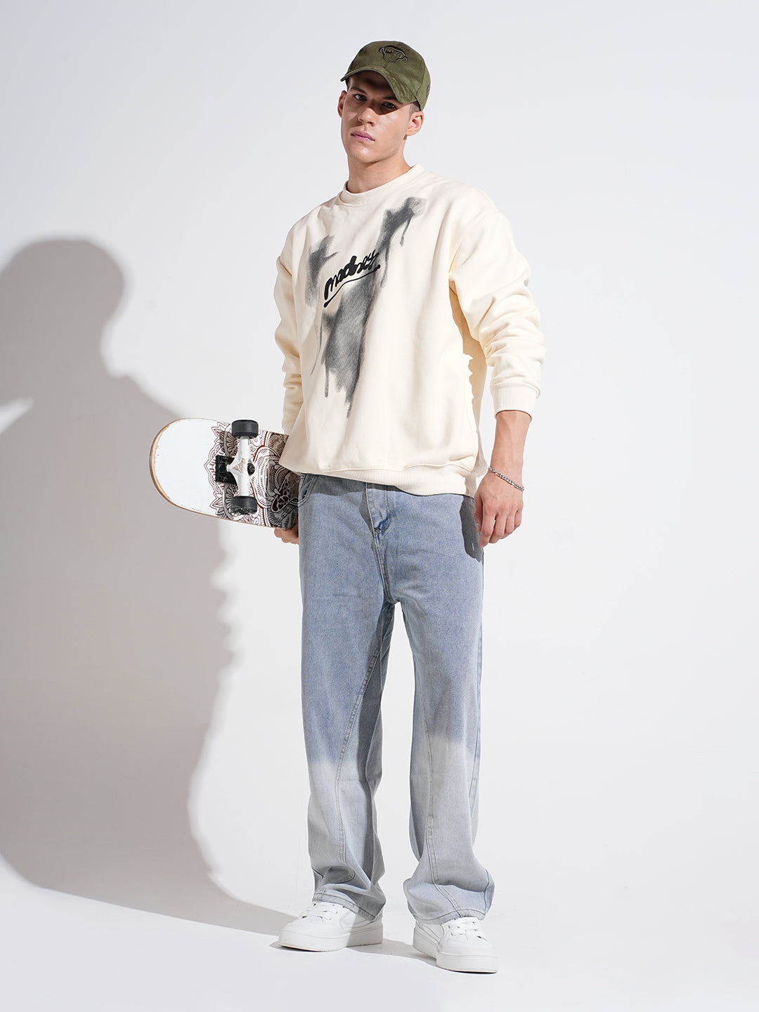 Men's Typography Graphic Print Cream Regular Fit Sweatshirt