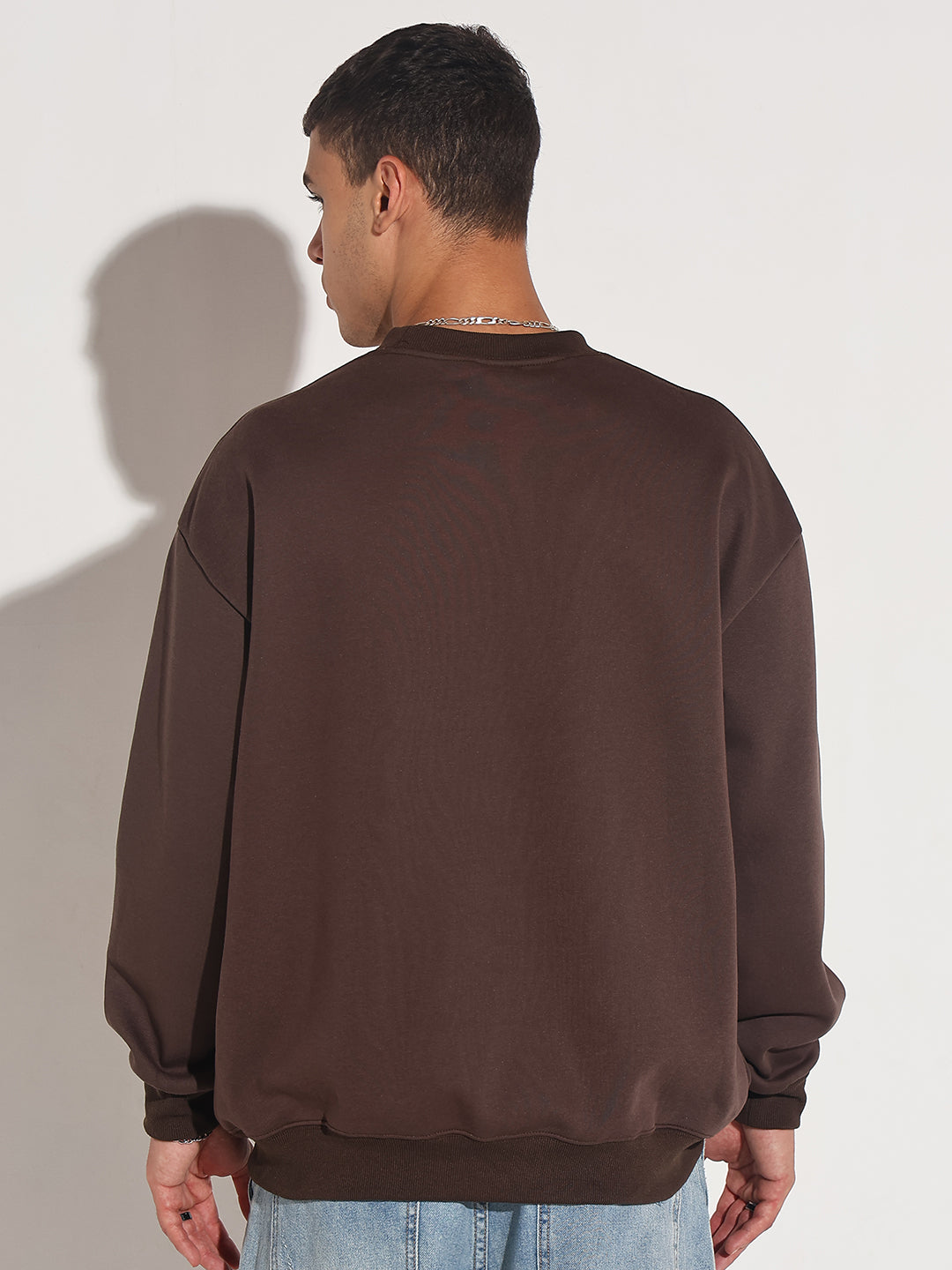 Men's Typography Brown Graphic Printed Round Neck Ribbed Sweatshirt
