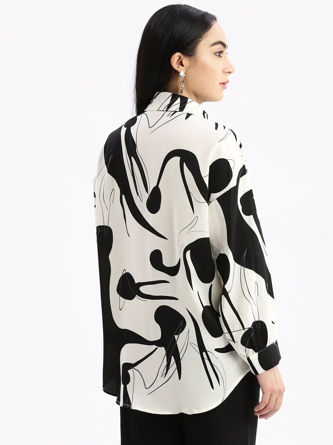 Women's Abstract Cream Oversized Shirt