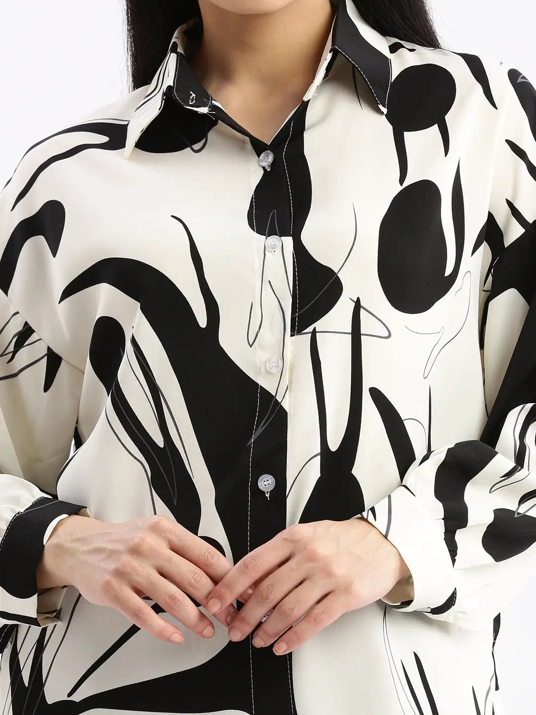 Women's Abstract Cream Oversized Shirt