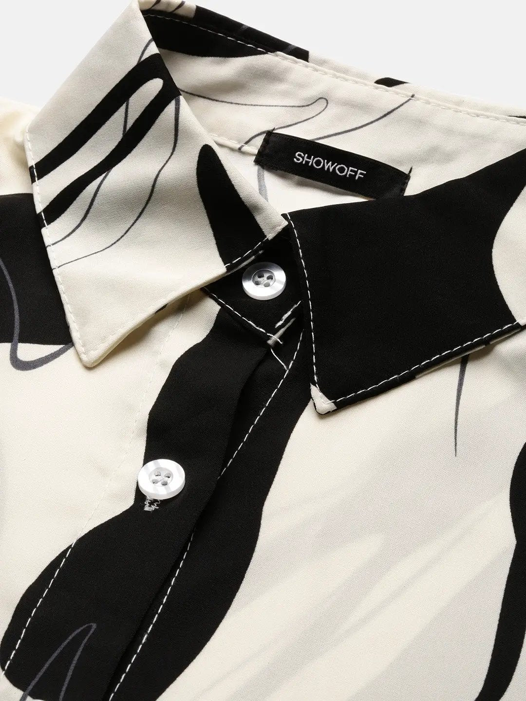 Women's Abstract Cream Oversized Shirt
