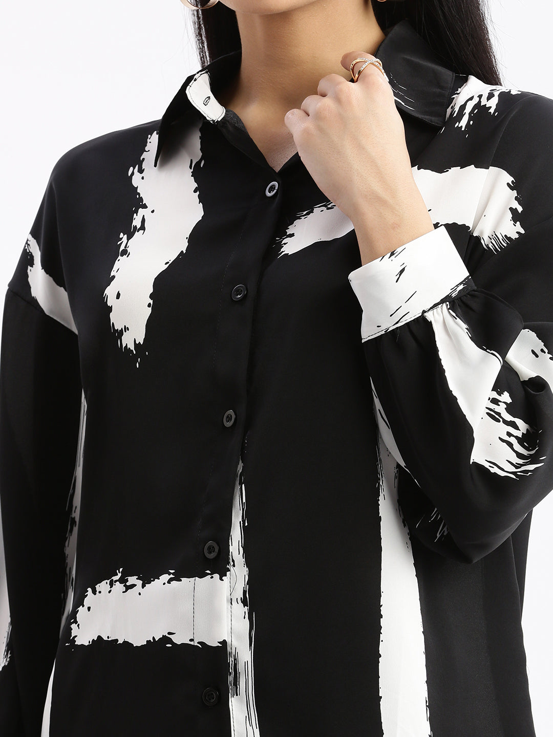 Women Abstract Black Oversized Shirt