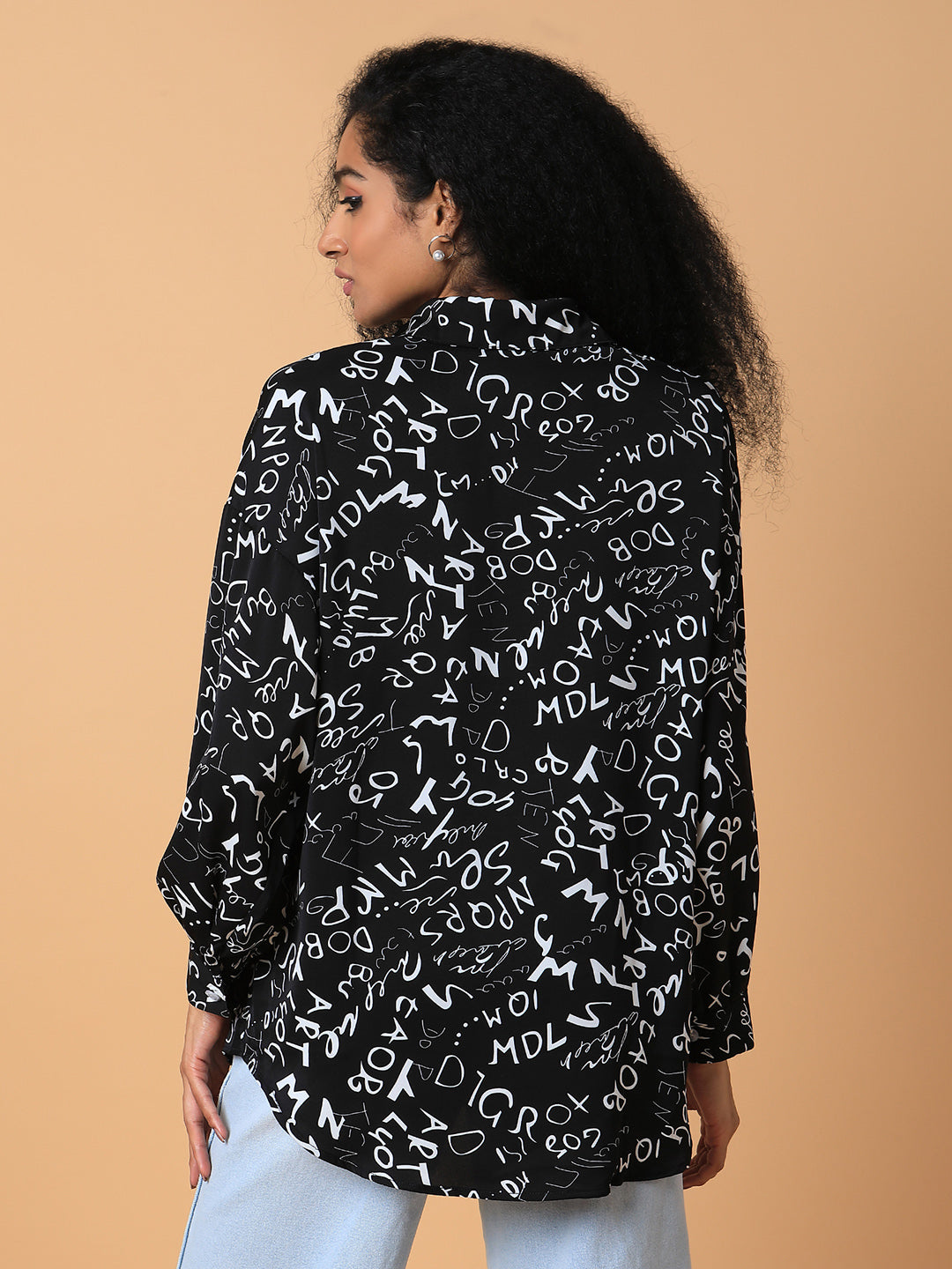 Women Graphic Print Black Oversized Shirt