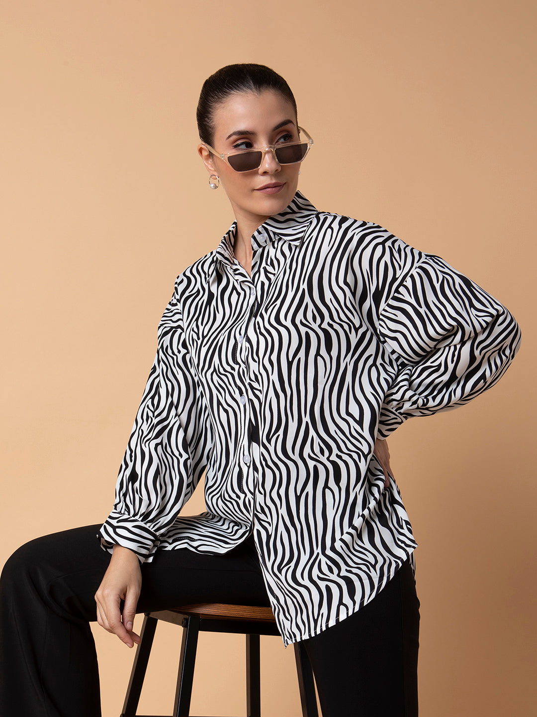 Women Abstract Black Oversized Shirt