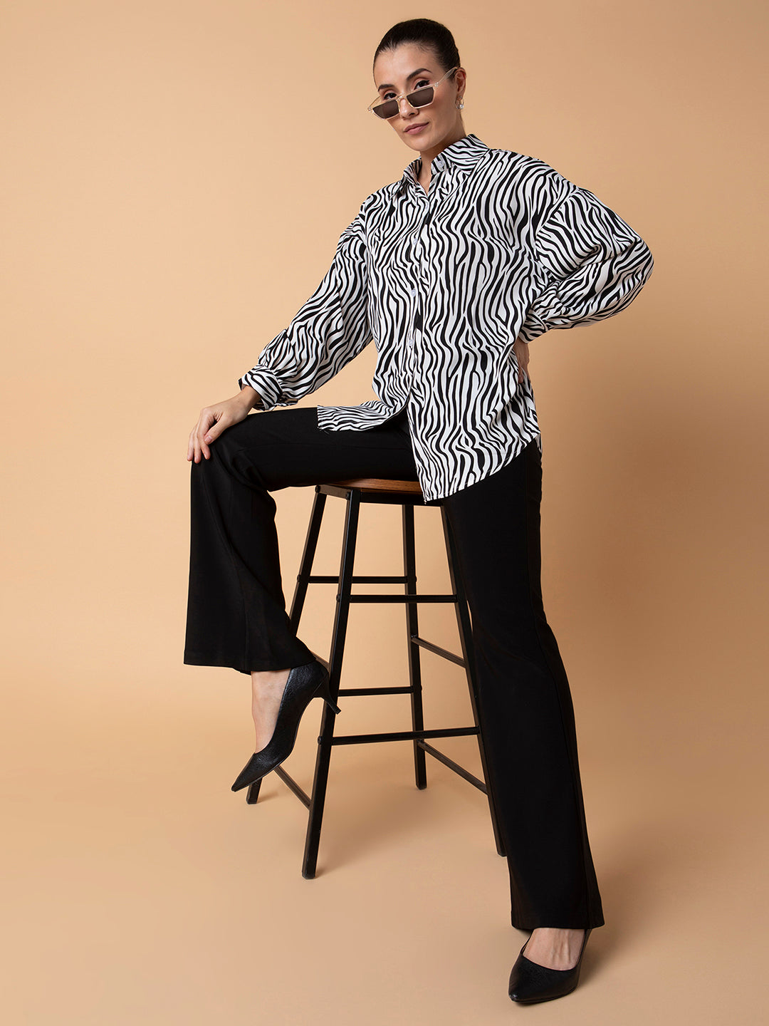 Women Abstract Black Oversized Shirt