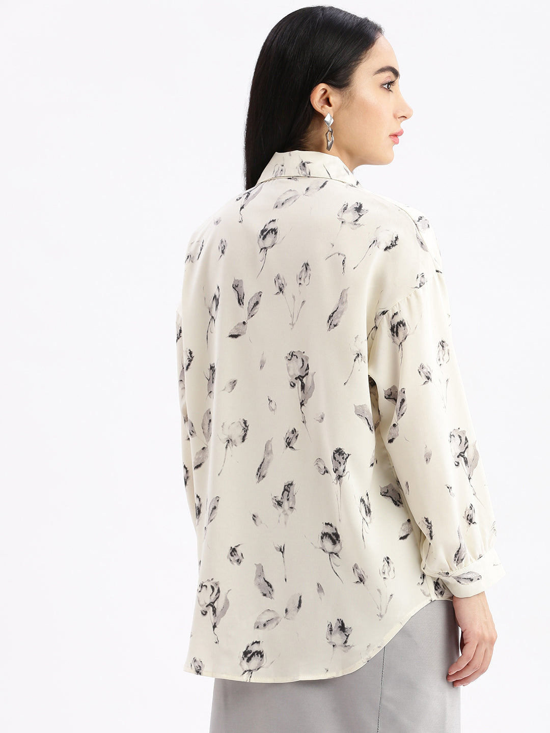 Women Abstract Cream Oversized Shirt