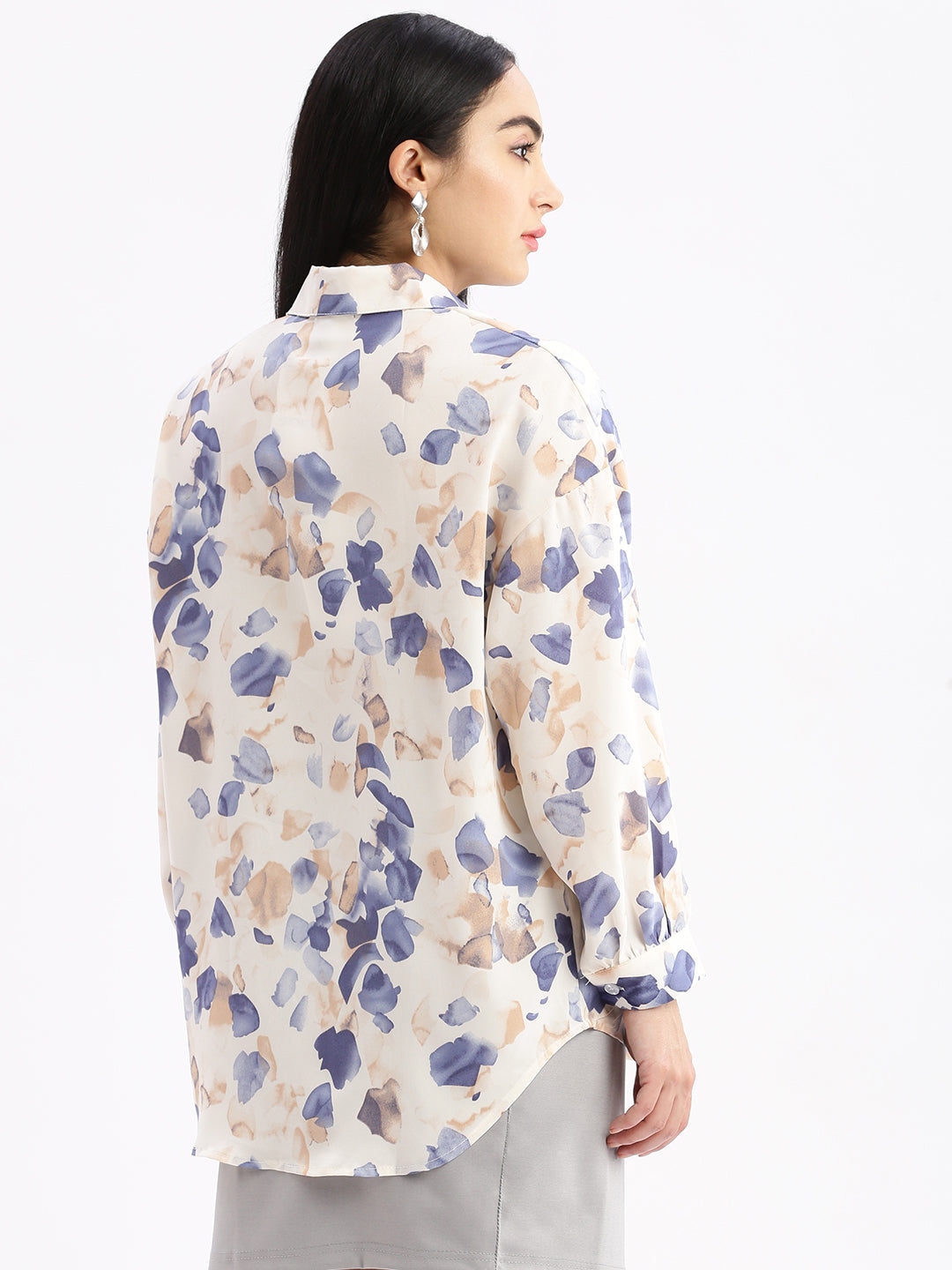 Women Abstract Cream Oversized Shirt