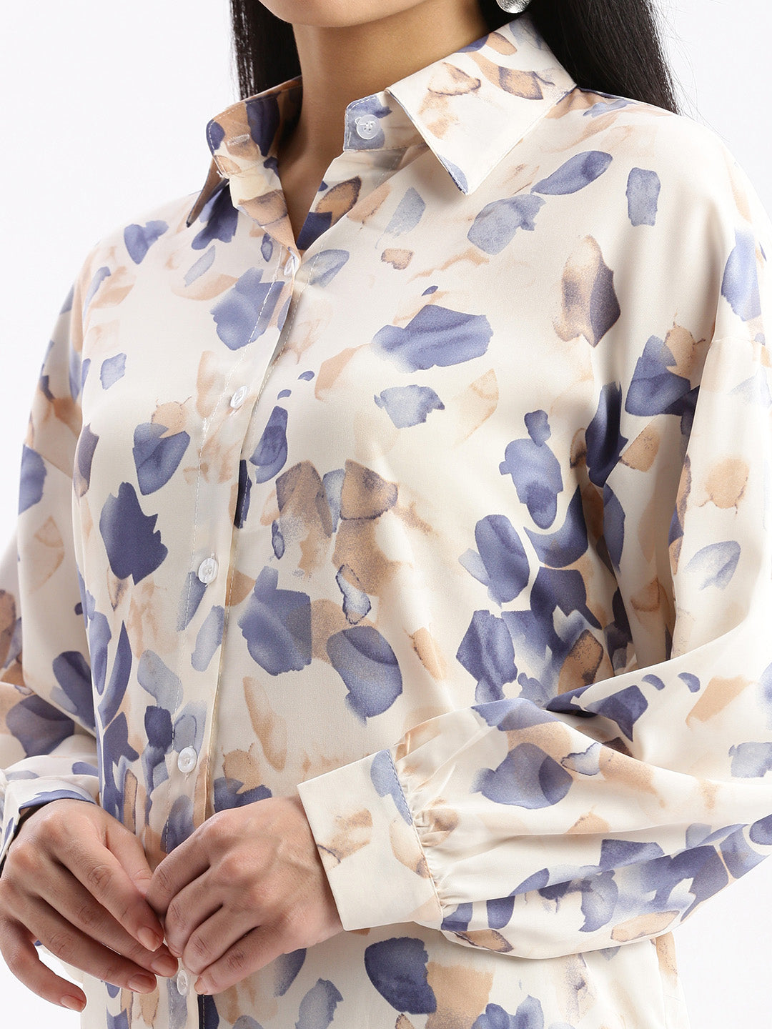 Women Abstract Cream Oversized Shirt