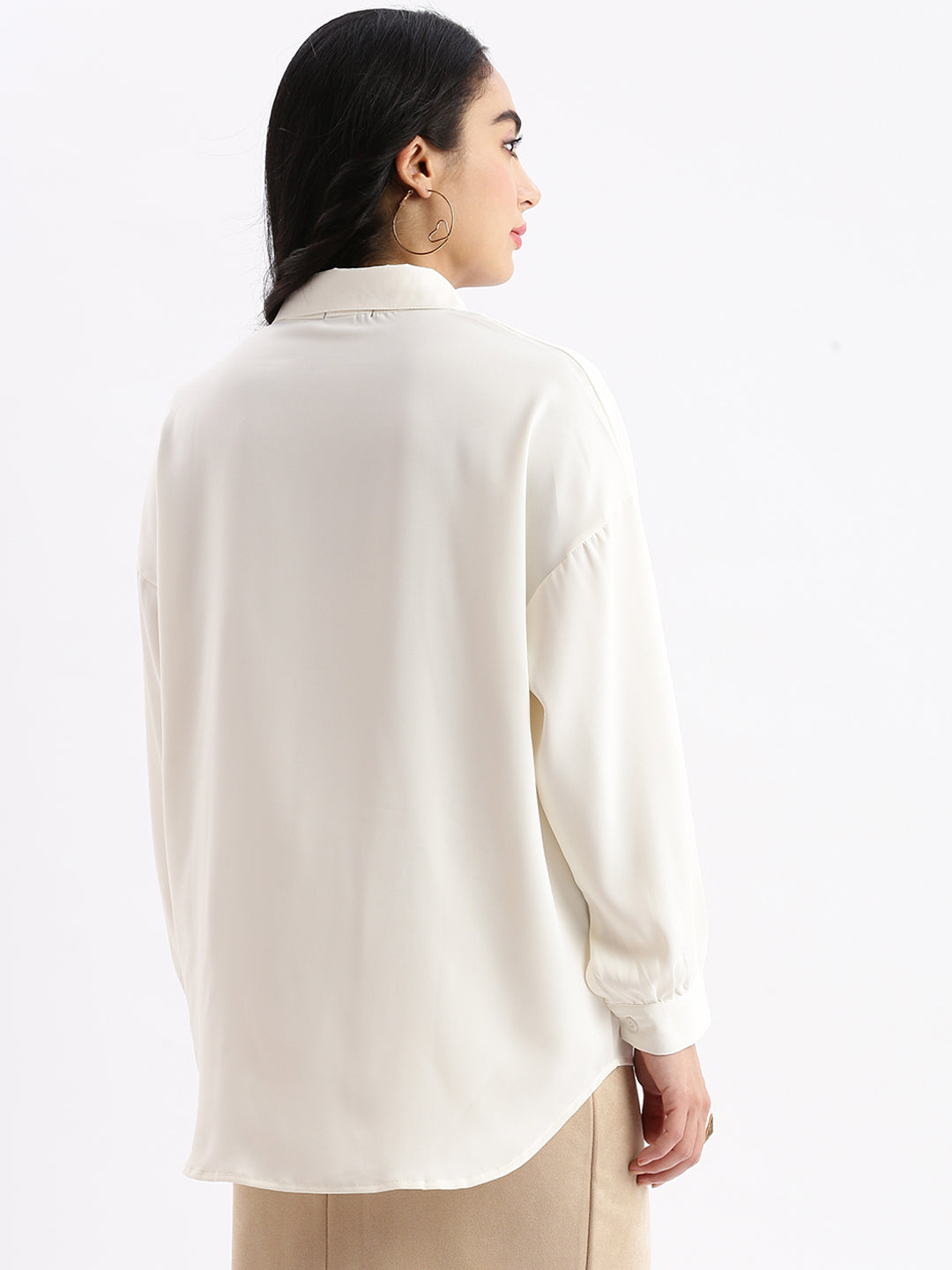 Women Solid Cream Oversized Shirt