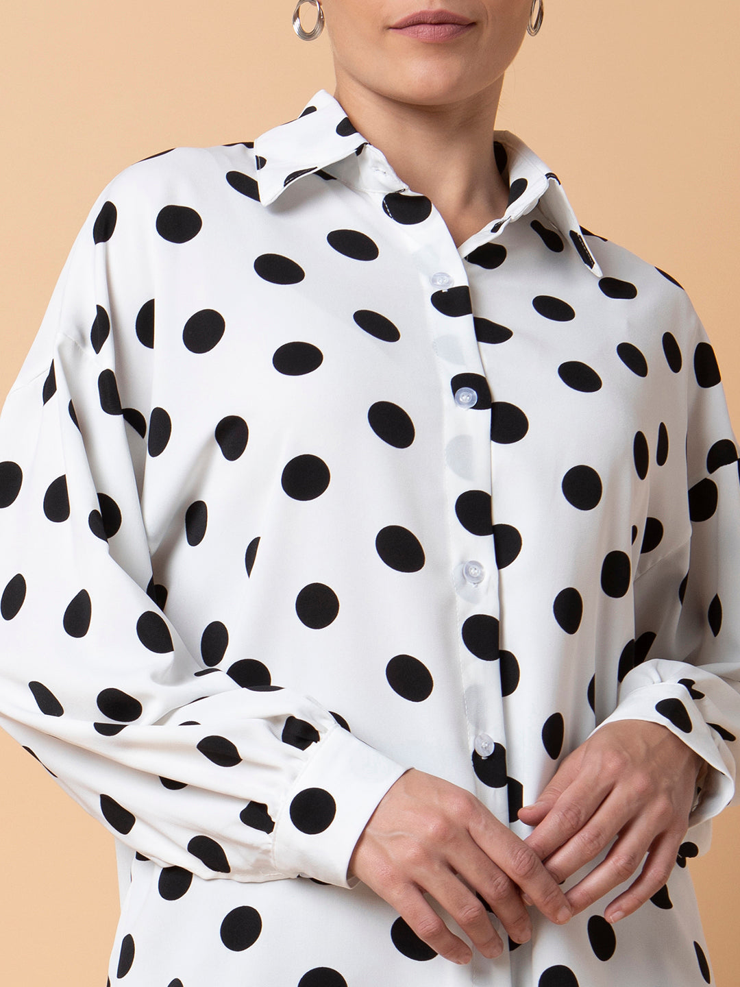 Women Polka Dots Off White Oversized Shirt