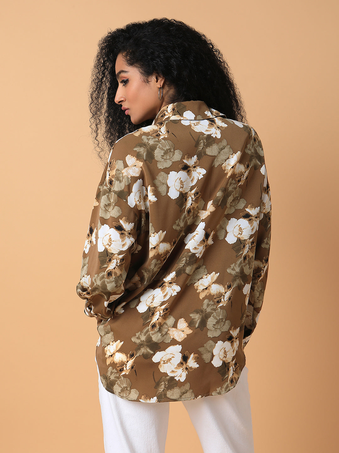 Women Floral Olive Oversized Shirt