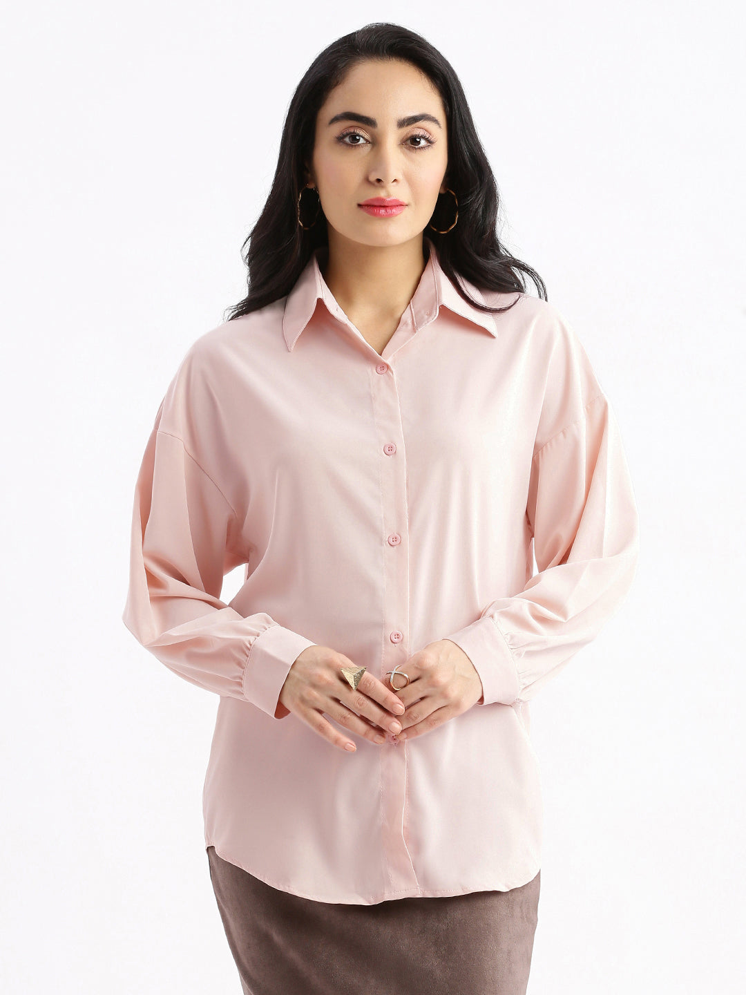 Women Solid Peach Oversized Shirt