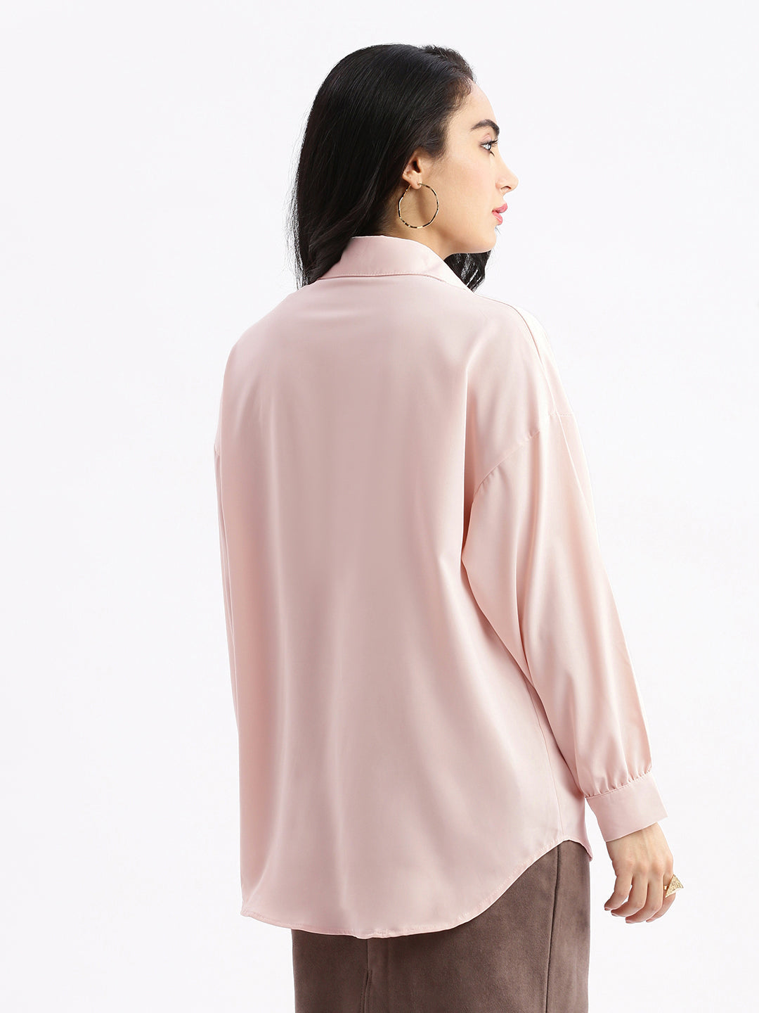 Women Solid Peach Oversized Shirt