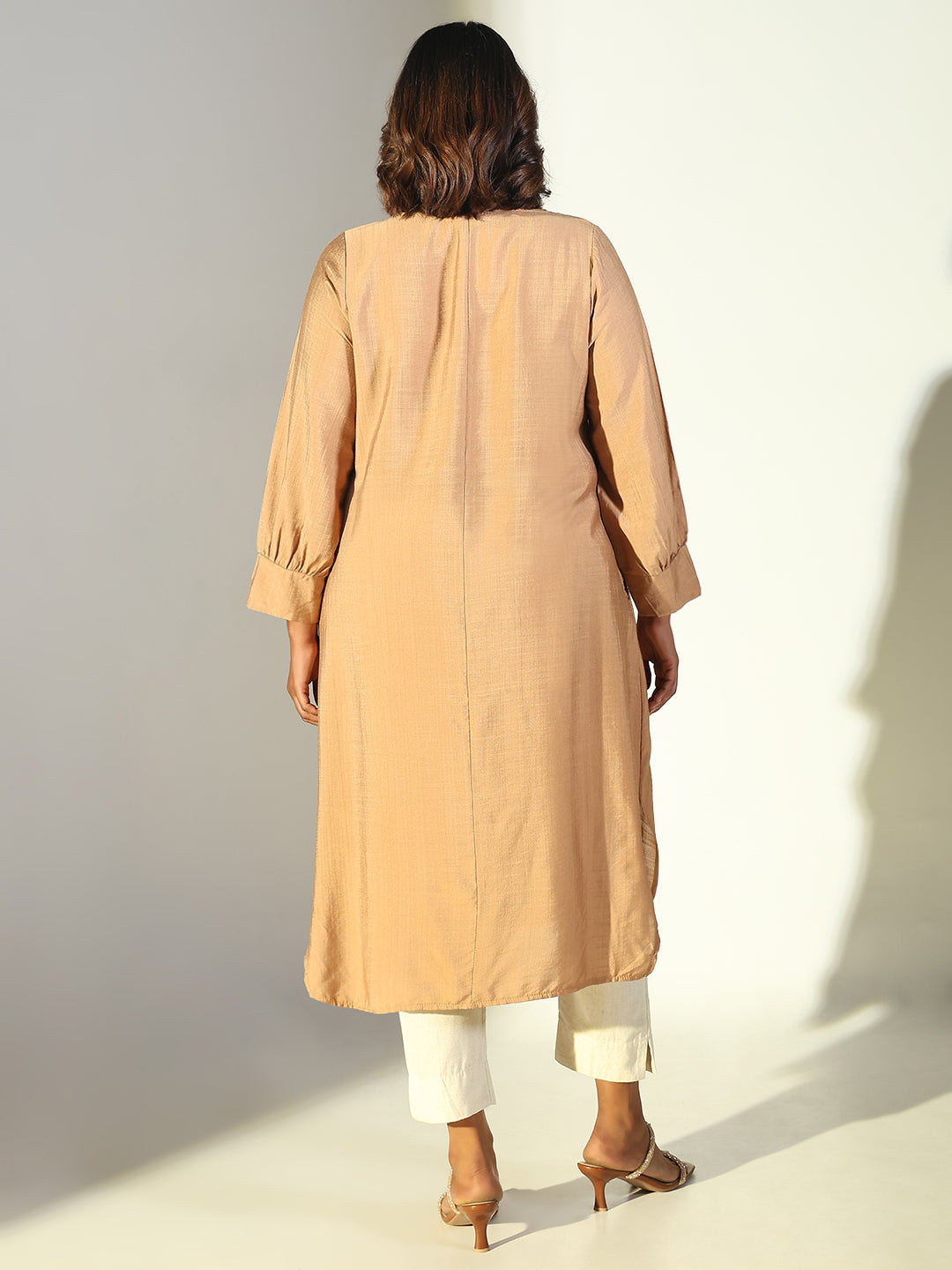 Women Beige Solid Straight Kurta