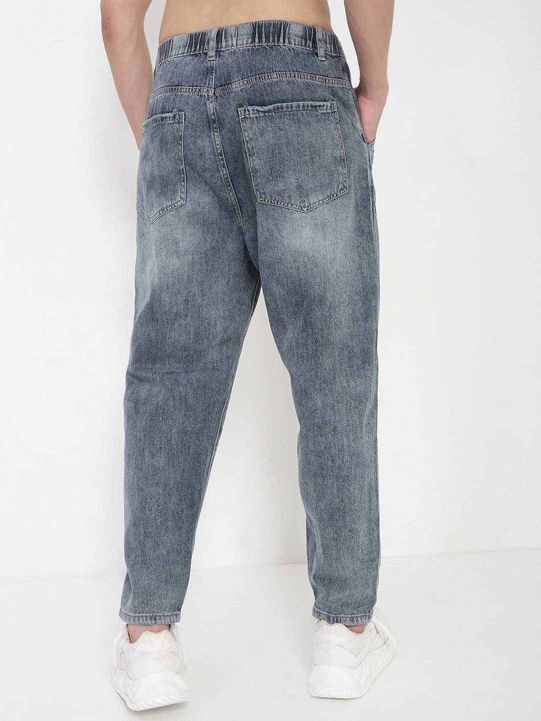 Men's Blue Relaxed Fit Jeans with Drawstrings