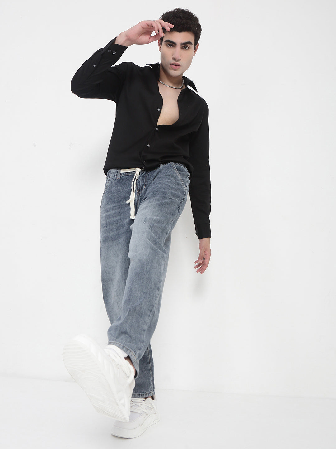 Men's Blue Relaxed Fit Jeans with Drawstrings