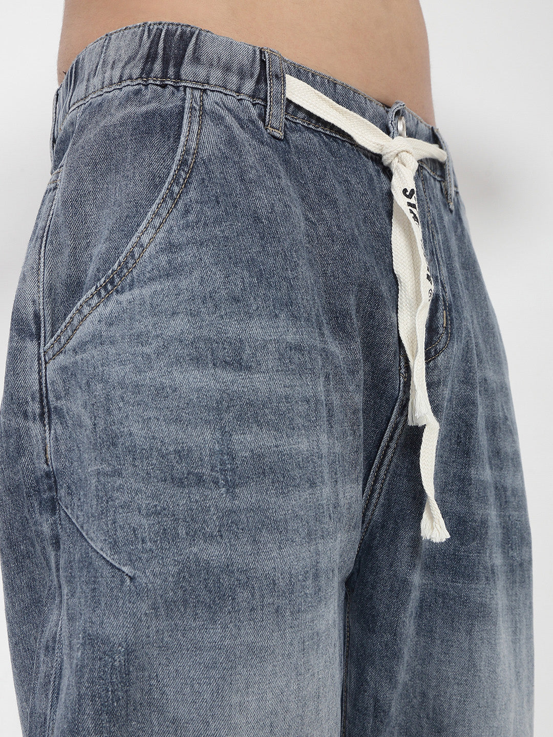 Men's Blue Relaxed Fit Jeans with Drawstrings