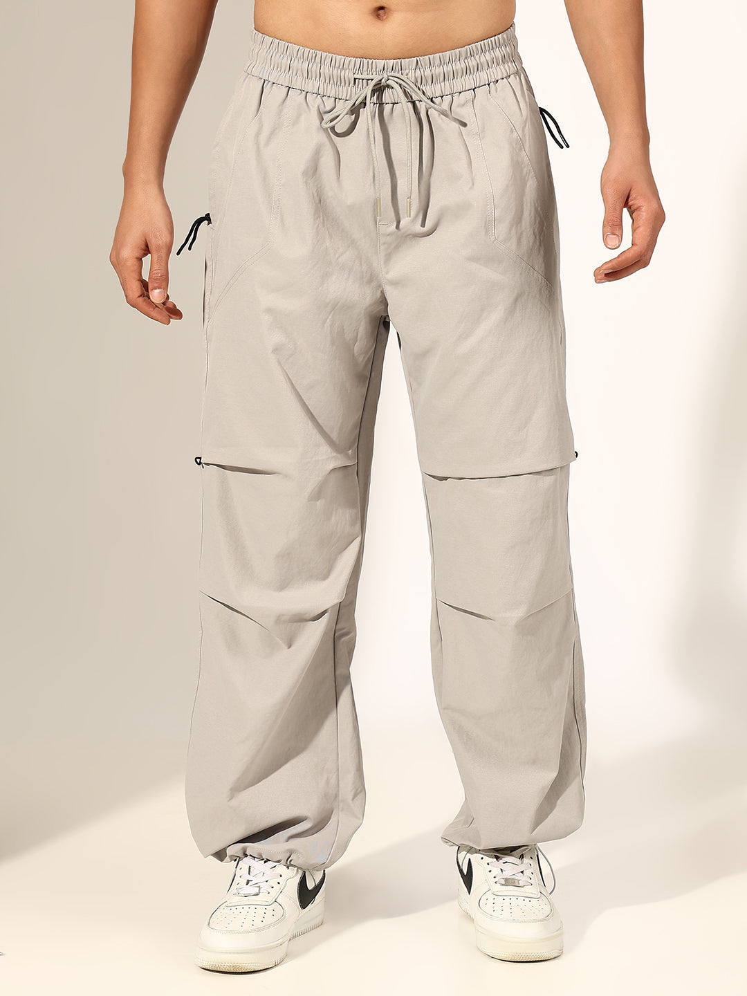 Men's Grey Relaxed Fit Trouser with Knee Seam Detail