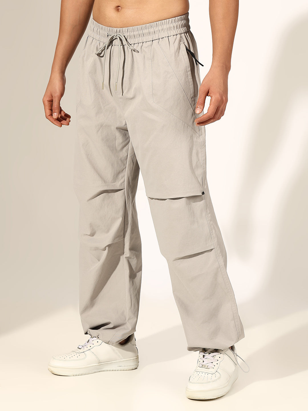 Men's Grey Relaxed Fit Trouser with Knee Seam Detail