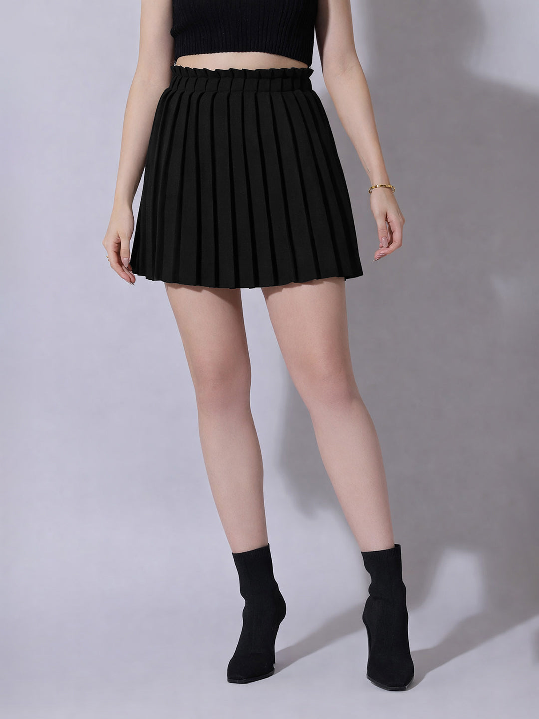 Women's Pleated Black Knit Mini Skirt