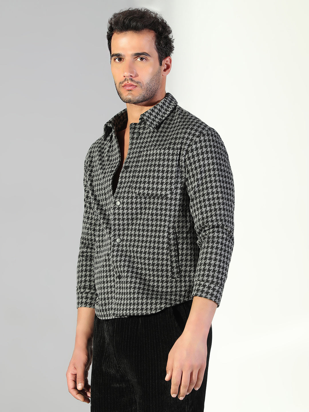 Men Geometric Grey Shacket