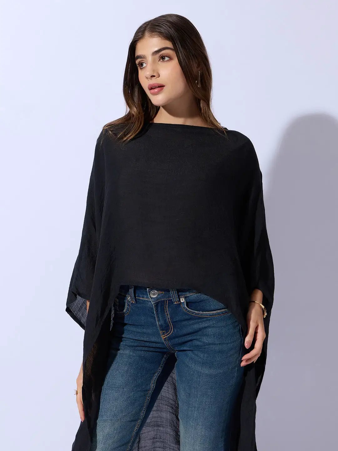 Women's Black Boat Neck Longline Top - Uncategorized from SHOWOFFFF