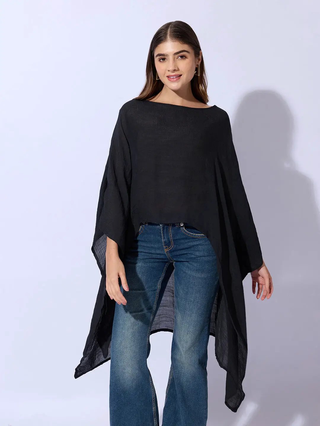 Women's Black Boat Neck Longline Top - Uncategorized from SHOWOFFFF