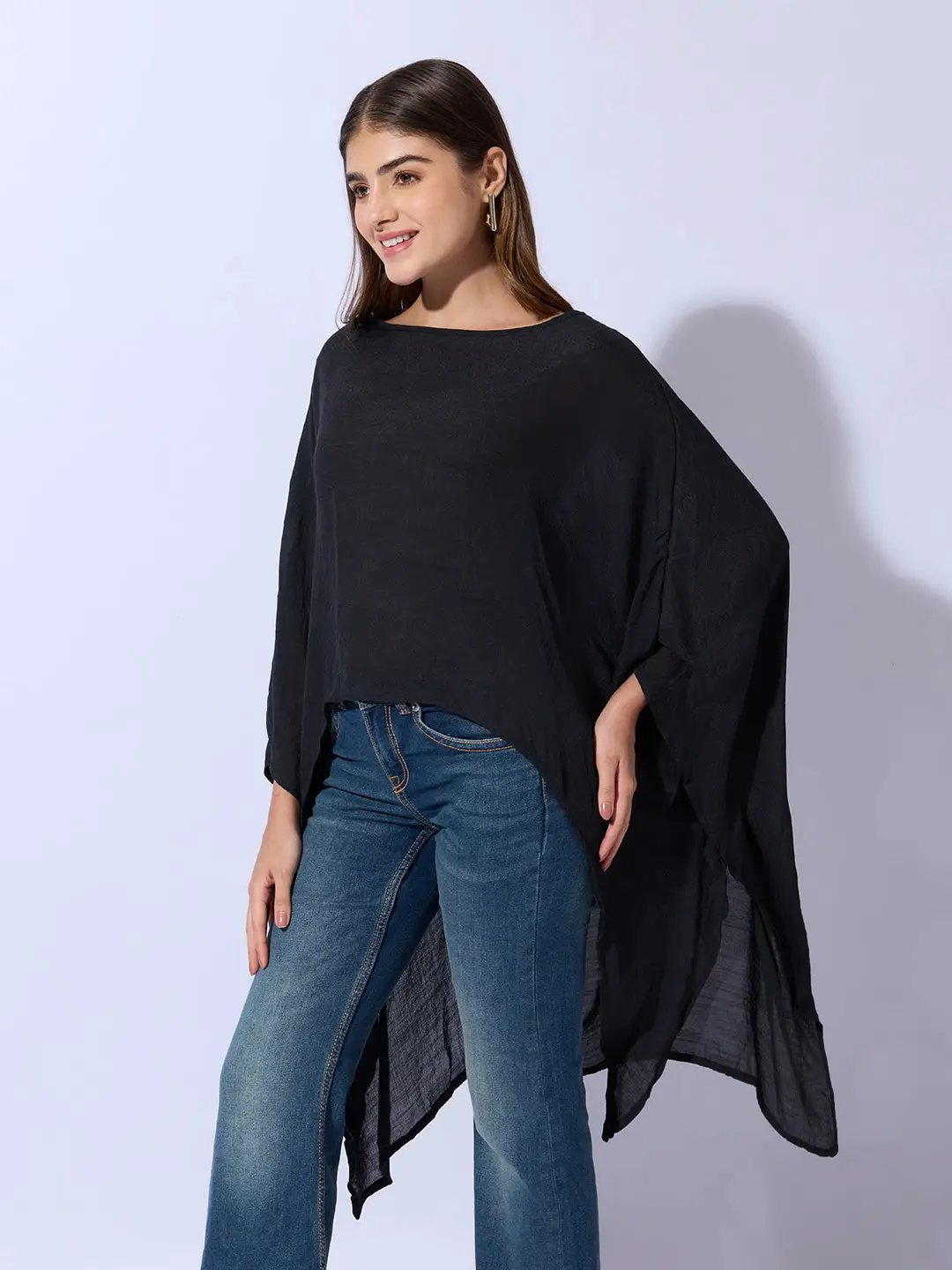 Women's Black Boat Neck Longline Top - Uncategorized from SHOWOFFFF