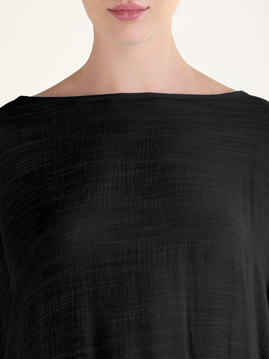 Women's Black Boat Neck Longline Top