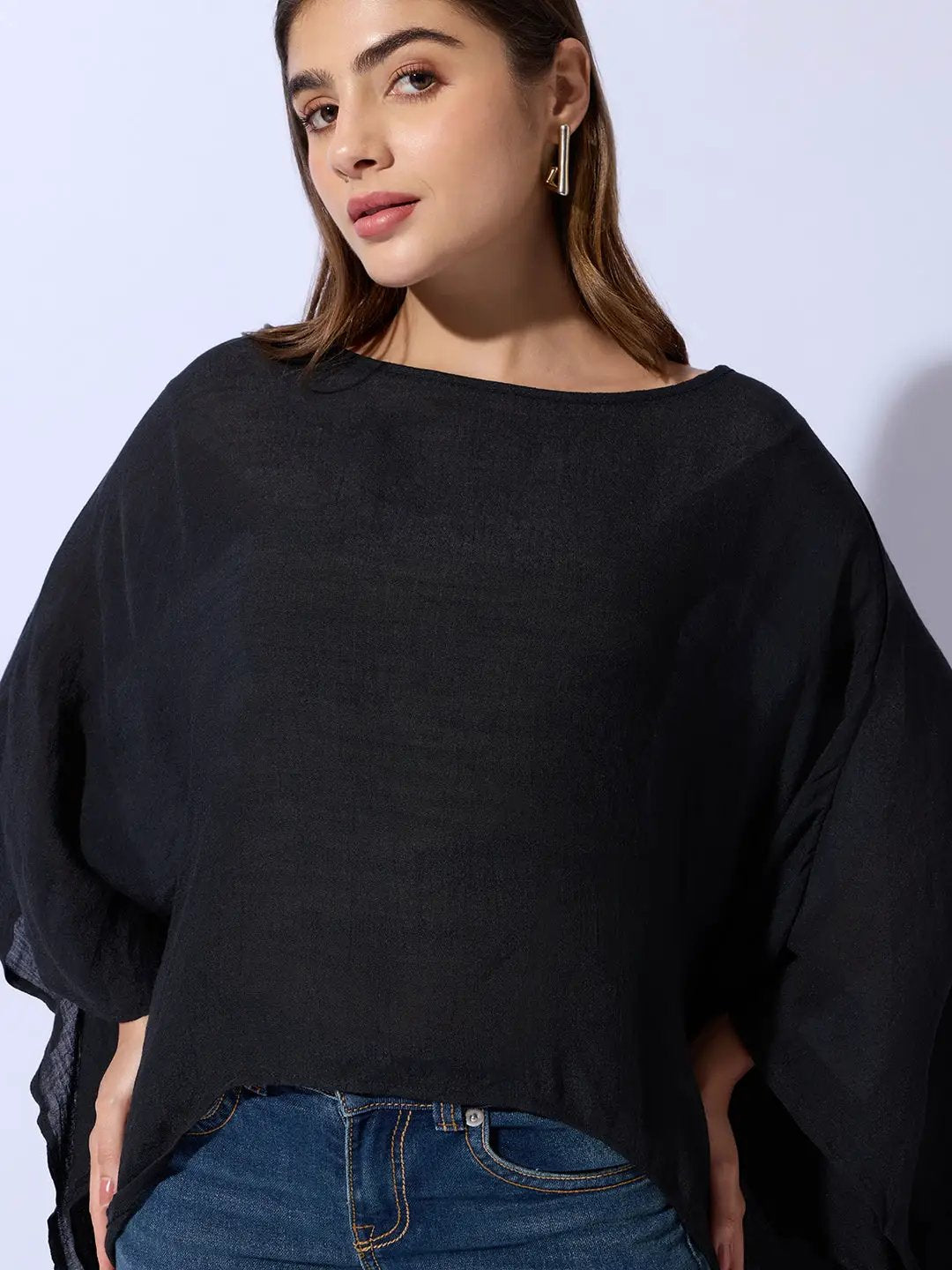 Women's Black Boat Neck Longline Top - Uncategorized from SHOWOFFFF