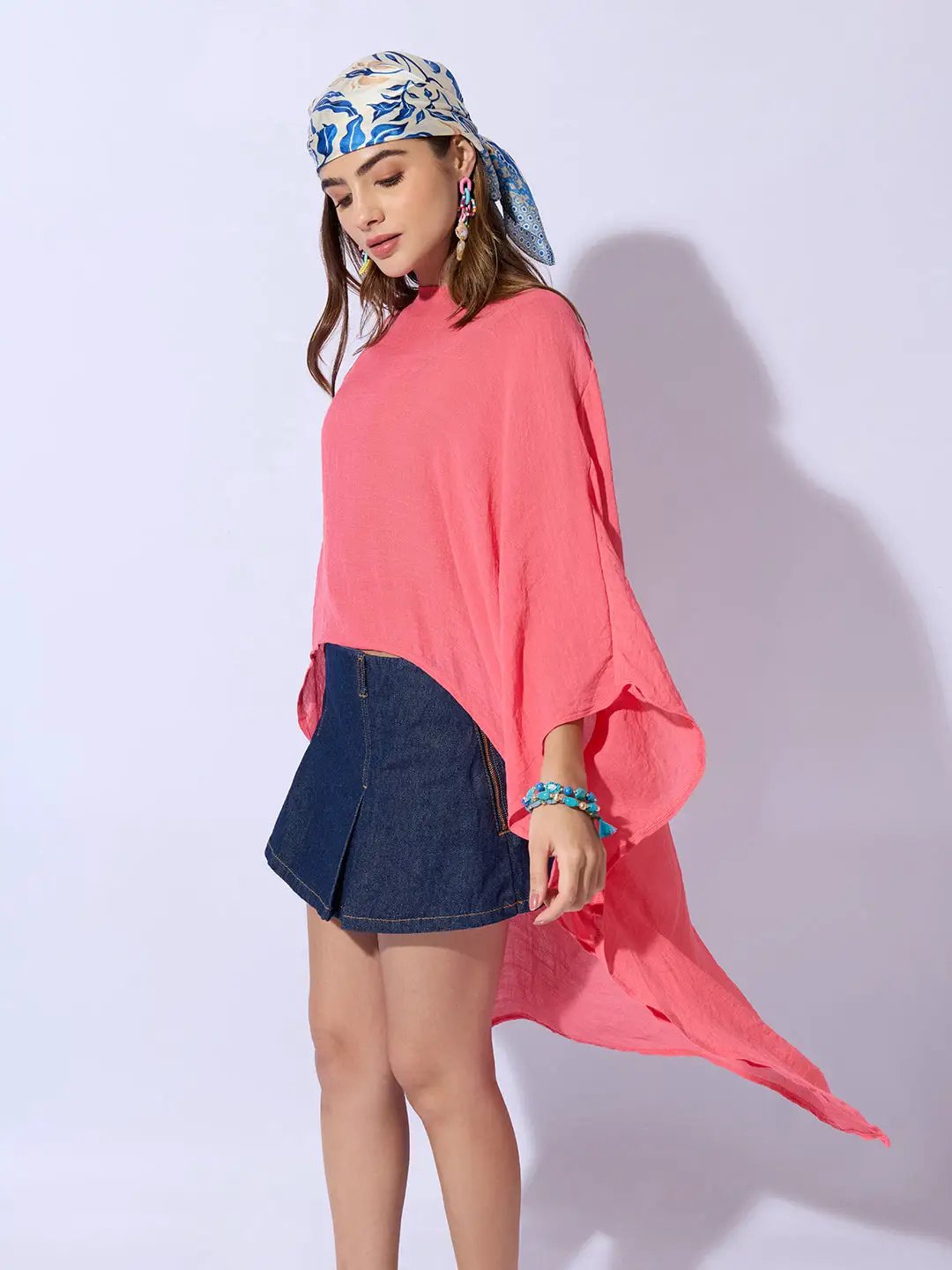 Women's Pink Boat Neck Longline Top