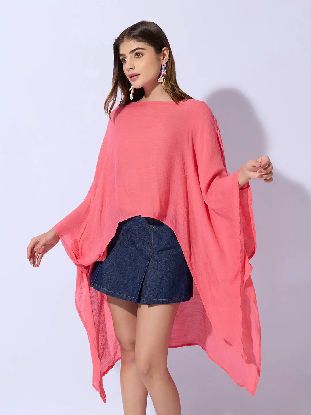Women's Pink Boat Neck Longline Top