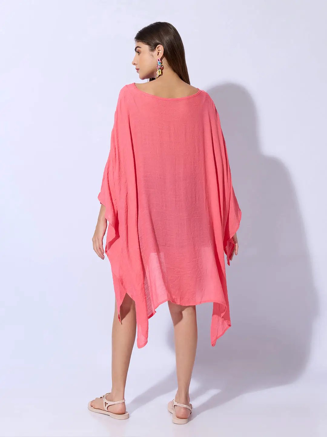 Women's Pink Boat Neck Longline Top