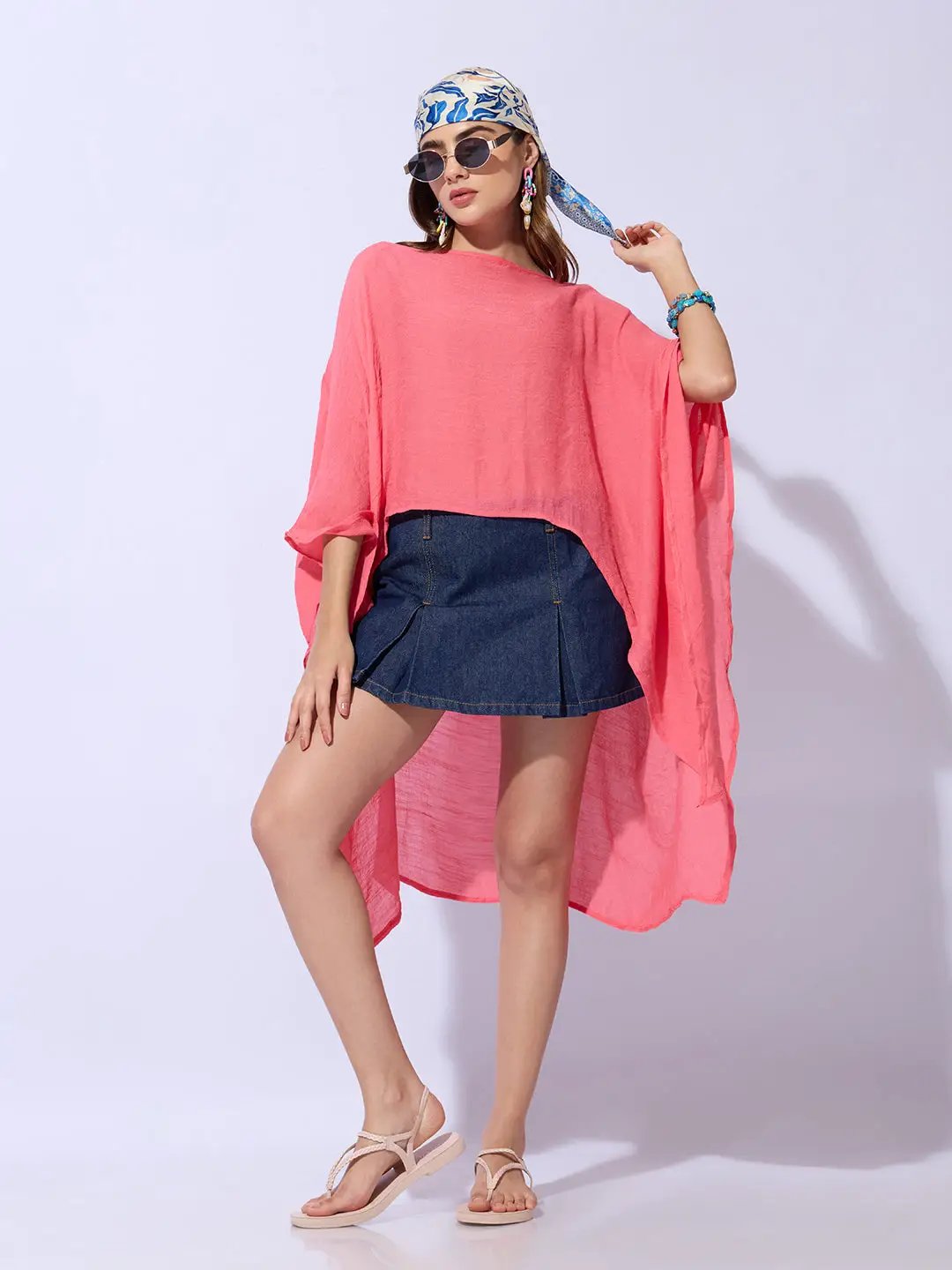 Women's Pink Boat Neck Longline Top