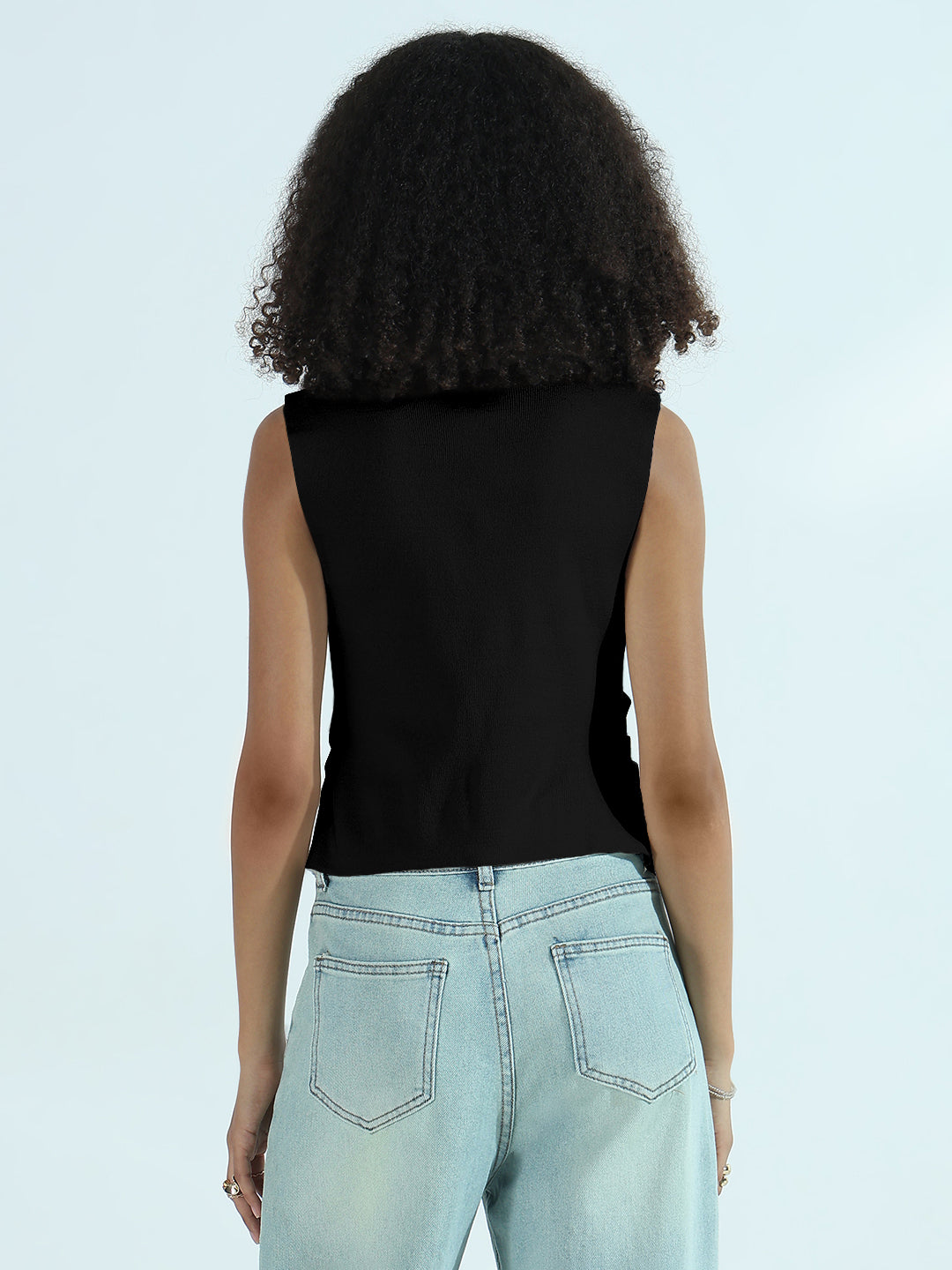 Women's Black Vest Top with Buttons