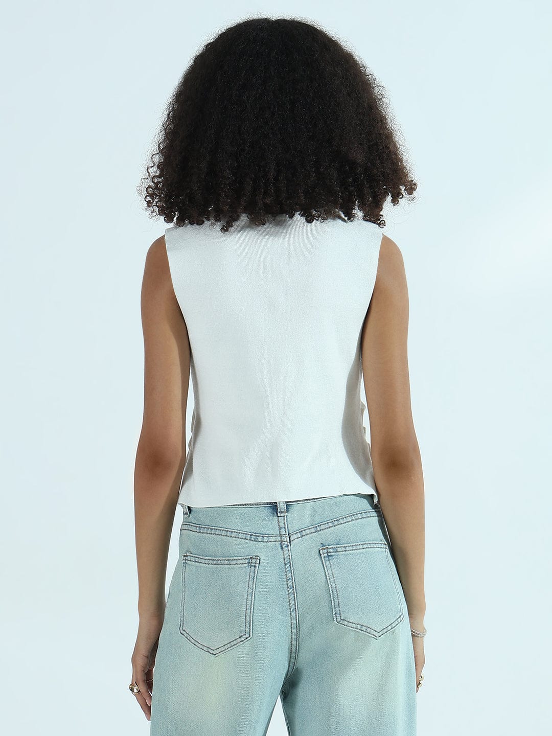 Women's White Vest Top with Gold Buttons