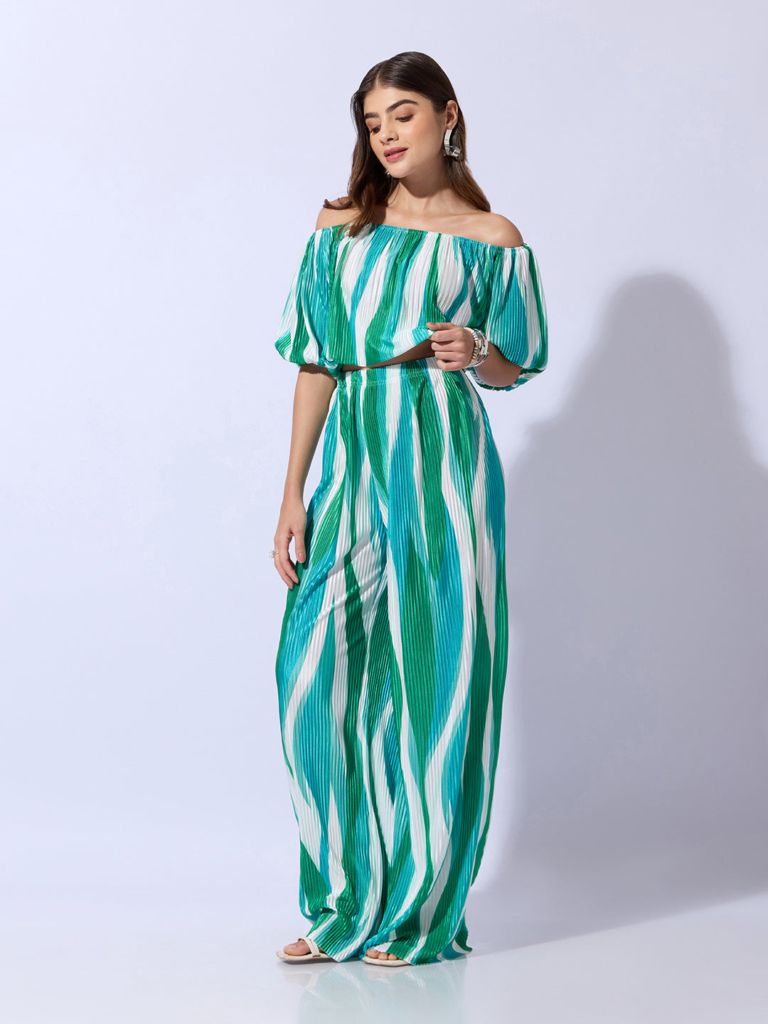 Women's Printed Green Casual Co-Ords Set