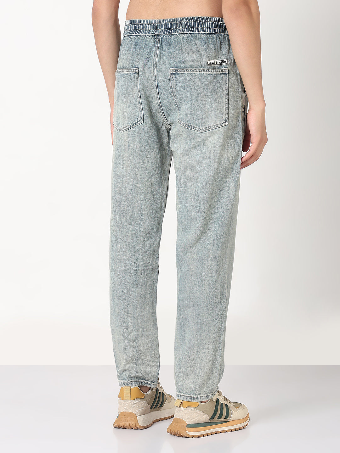 Men's Blue Washed Tapered Fit Drawstring Jeans