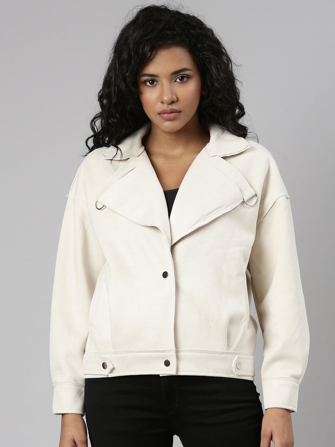 Women Cream Solid Open Front Jacket